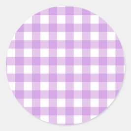 Pegatina Redonda Clásico Gingham Check Plaid Pattern Lilac