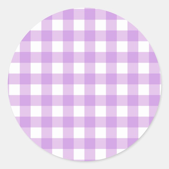 Pegatina Redonda Clásico Gingham Check Plaid Pattern Lilac (Anverso)