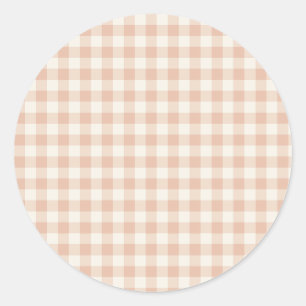 Pegatina Redonda Clásico Gingham de Otoño Temprano Albaricoque Cá