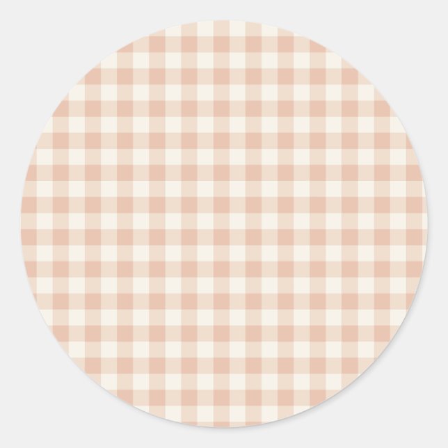 Pegatina Redonda Clásico Gingham de Otoño Temprano | Albaricoque Cá (Anverso)