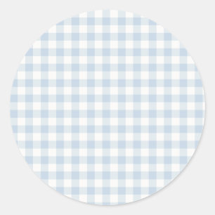 Pegatina Redonda Clásico Gingham de Otoño Temprano Azul Polvorien