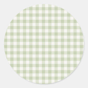 Pegatina Redonda Clásico Gingham de Otoño Temprano Olivo Suave