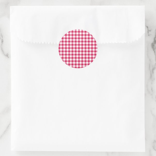 Pegatina Redonda Clásico Gingham Raspberry (Bolso)