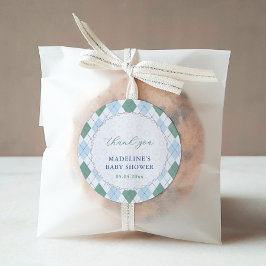 Pegatina Redonda Clásico Golf Green And Blue Baby Boy Shower Favor
