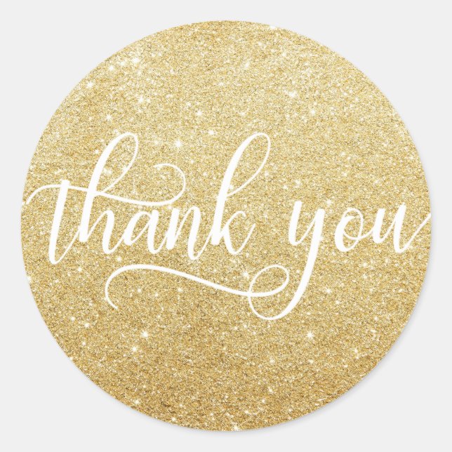 Pegatina Redonda Clásico Guión de Purpurina White Gold Faux Gracias (Anverso)