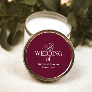 Pegatina Redonda Clásico Lujo Boda Elegante Burgundy