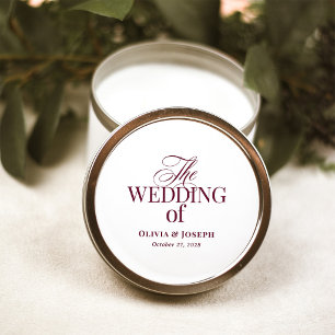 Pegatina Redonda Clásico Lujo Boda elegante de blanco y burgundy