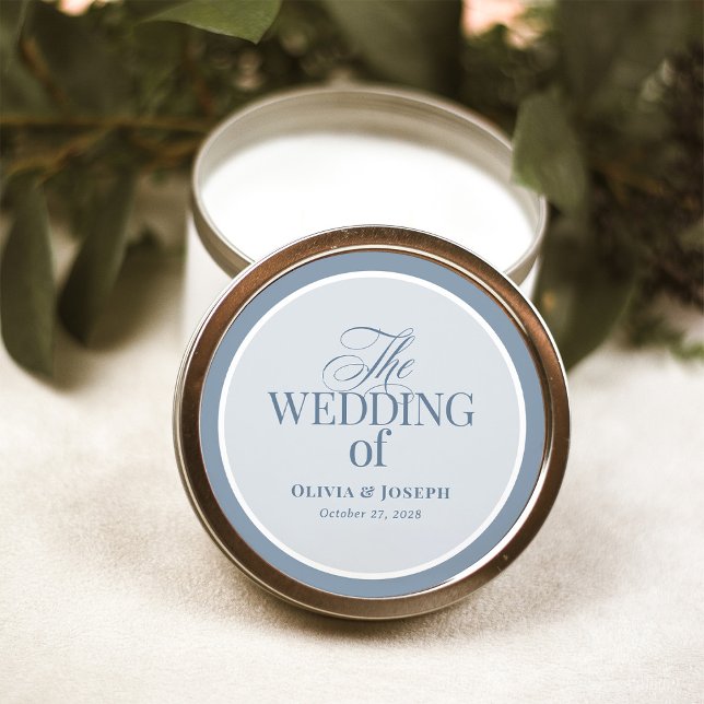 Pegatina Redonda Clásico Lujo | Boda Elegante en Azul Polvo (Subido por el creador)