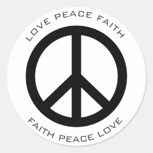Pegatina Redonda Clásico Mínimo Paz Amor Fe Justicia Social