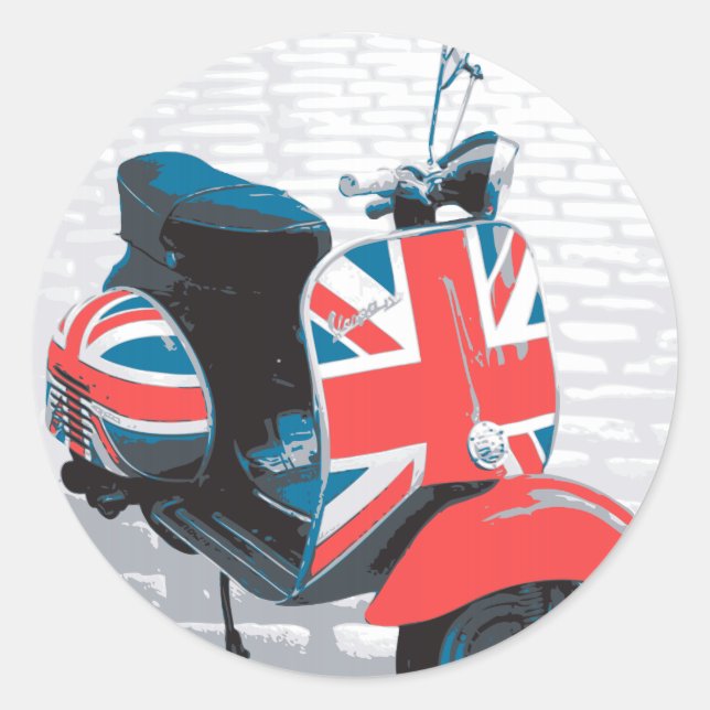 Pegatina Redonda Clásico Mod Scooter (Anverso)