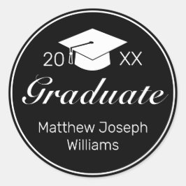 Pegatina Redonda Clásico moderno de graduación Minimalista en blanc