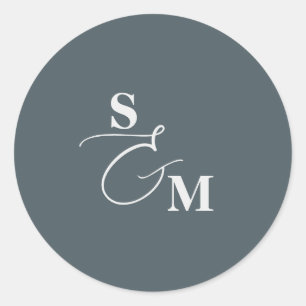 Pegatina Redonda Clásico Monograma de Bodas con Ampersand Script