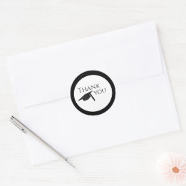 Pegatina Redonda Clásico Negro, Graduación Gracias