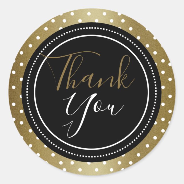 Pegatina Redonda Clásico Negro Y Oro Gracias (Anverso)