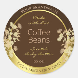 Pegatina Redonda Clásico Producto Floral Etiquetas de embalaje Oro 