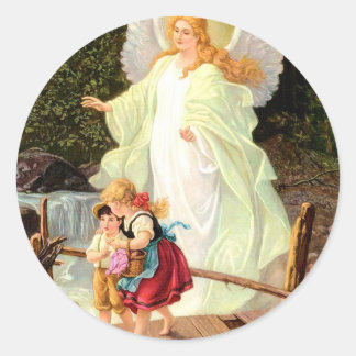 Pegatina Redonda Clásico Puente de Niños Ángel de la Guarda Lindber