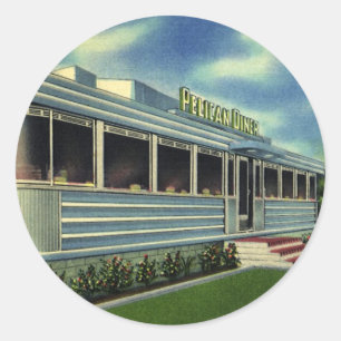 Pegatina Redonda Clásico Restaurante Retro Pelican Diner años 50