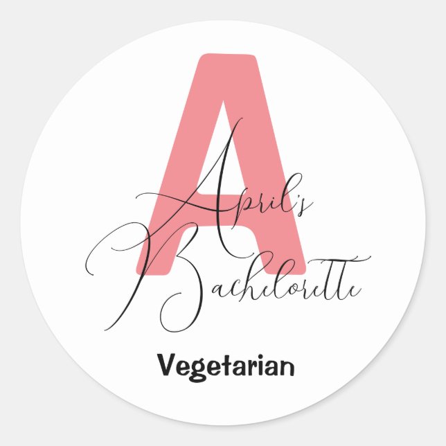 Pegatina Redonda Clásico Rosa, nombre y iniciales de soltera (Anverso)