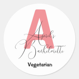 Pegatina Redonda Clásico Rosa, nombre y soltera inicial