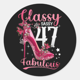 Pegatina Redonda Clásico Sassy 47 Y Faburrido Floral De 47 Años