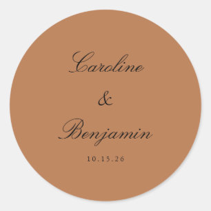 Pegatina Redonda Clásico Script Elegante Boda Terracota Personaliza