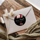 Pegatina Redonda Clásico Tropical Black Love & Gracias Boda<br><div class="desc">Este clásico pegatina redondo,  clásico y clásico,  es perfecto para un boda rústico. El artístico diseño del marsala incluye acuarelas,  rosas verdes,  rosas,  borgoñas y ruidosas,  decoradas con gusto en un elegante y radiante ramo de flores.</div>