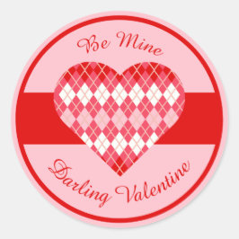 Pegatina Redonda Clásico Valentine Argyle Corazón Rojo Stripe