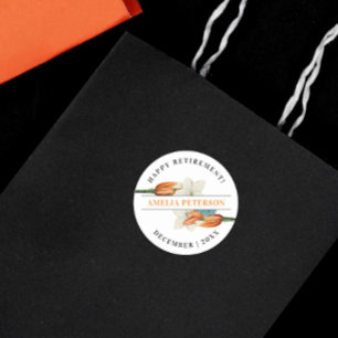 Pegatina Redonda Clásico Vintage Elegante Naranja Blanco Lily Flora