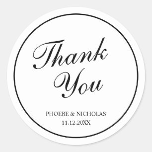 Pegatina Redonda Clásico y elegante matrimonio en blanco y negro