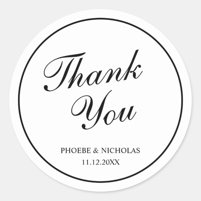 Pegatina Redonda Clásico y elegante matrimonio en blanco y negro (Anverso)