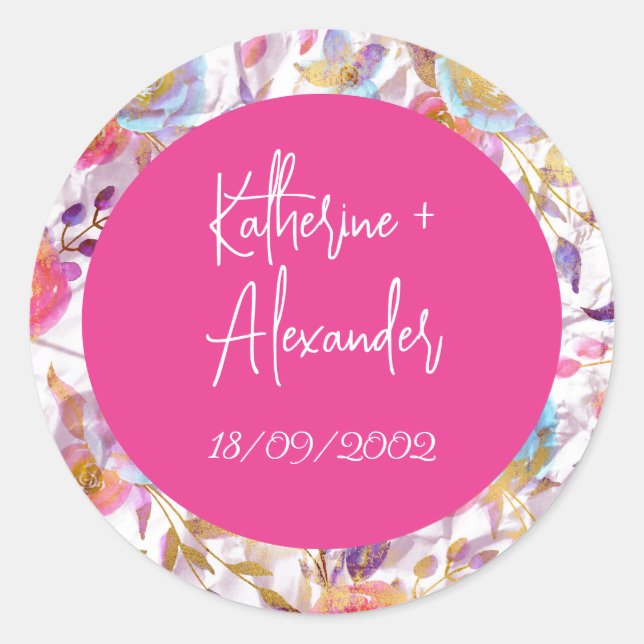 Pegatina Redonda Clásicos de la invitación a Lily floral boda rosa (Anverso)