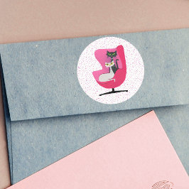 Pegatina Redonda Clásicos Gatos De Mediados De Siglo Pescado Pescad