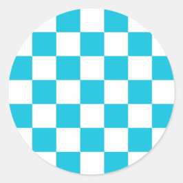 Pegatina Redonda Classic aqua blue checkerboard
