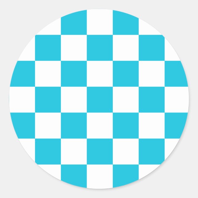 Pegatina Redonda Classic aqua blue checkerboard (Anverso)