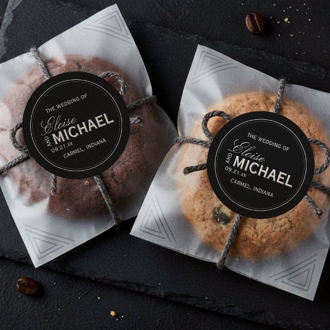 Pegatina Redonda Classic Black Calligraphy Formal Wedding (Accent your formal affair with this Classic Black Calligraphy Formal Wedding Classic Round Sticker!)