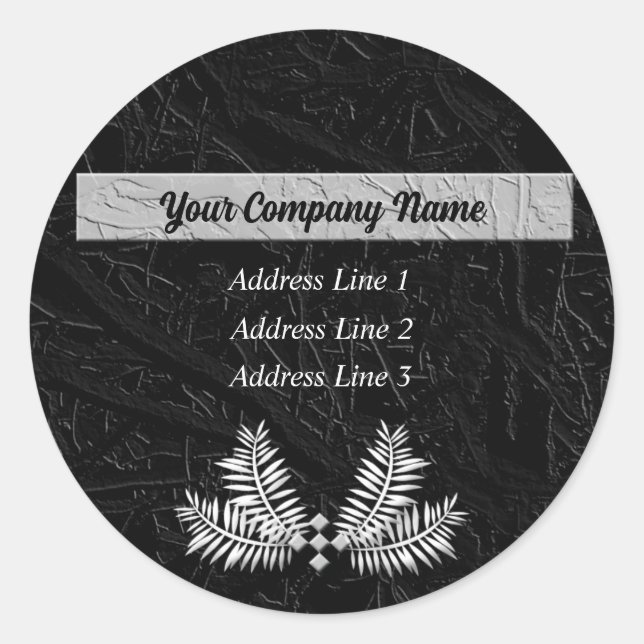 Pegatina Redonda Classic Black Fern Leaves Business Address (Anverso)