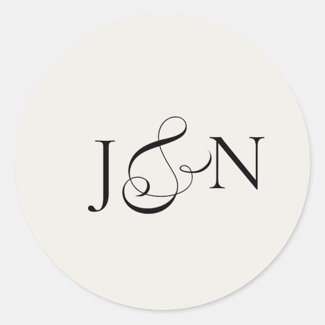 Pegatina Redonda Classic Black Ivory Calligraphy Wedding (Anverso)