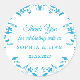 Pegatina Redonda classic blue floral elegant thank you Sticker
