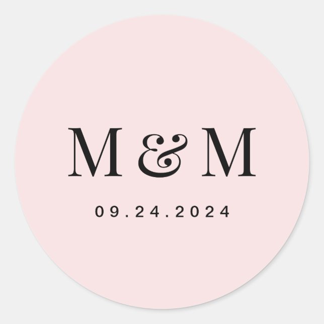 Pegatina Redonda Classic Blush Pink Monogram Typography Wedding (Anverso)