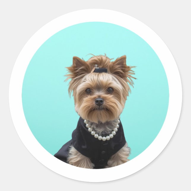 Pegatina Redonda Classic Breakfast Poster Yorkshire Terrier Yorkie (Anverso)