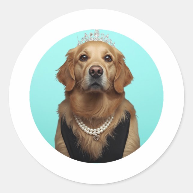 Pegatina Redonda Classic Chic Breakfast Poster Golden Retriever (Anverso)