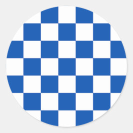 Pegatina Redonda Classic cobalt blue checkerboard