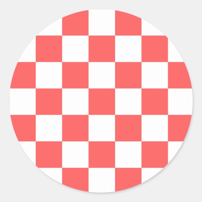 Pegatina Redonda Classic coral red checkerboard (Anverso)