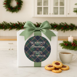 Pegatina Redonda Classic Dark Blue Red Green Plaid Pattern