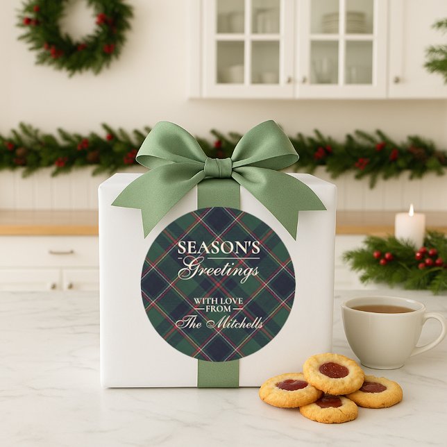 Pegatina Redonda Classic Dark Blue Red Green Plaid Pattern (Subido por el creador)