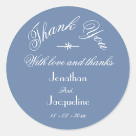 Pegatina Redonda Classic Dusty Blue Gracias Boda de nombres persona