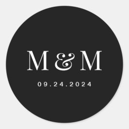 Pegatina Redonda Classic Elegant Black Monogram Typography Wedding