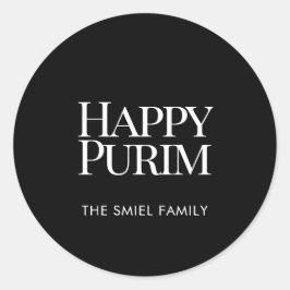 Pegatina Redonda Classic Family Name Happy Purim Sticker