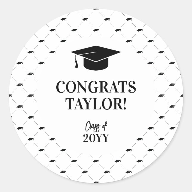 Pegatina Redonda Classic Graduation Cap Personalized (Anverso)