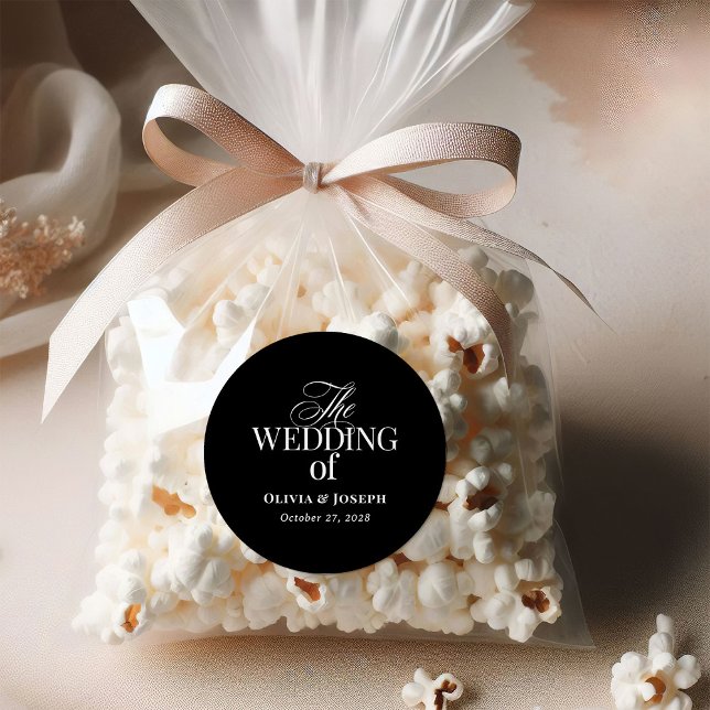 Pegatina Redonda Classic Luxe | Boda negro elegante (Subido por el creador)